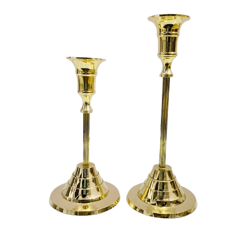 BRASS TAPER CANDLE HOLDER SET OF 2